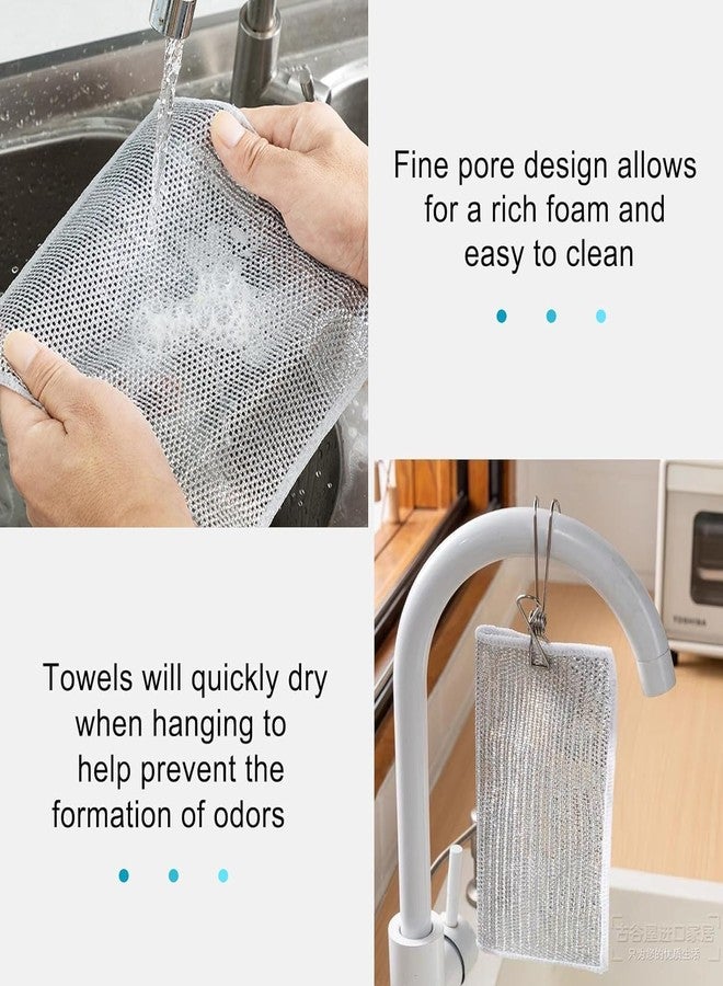 TRUE SHOP Multipurpose Wire Dishwashing Rags with Non-Scratch Wet and Dry Steel Dishcloth, Easy Rinsing, Reusable Kitchen Scratch-Free Microfiber Cleaning Cloth, Stainless Scrubber (Pack of 5) - Image 5